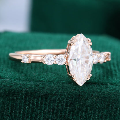 0.90 CT Marquise Cluster Moissanite Engagement Ring