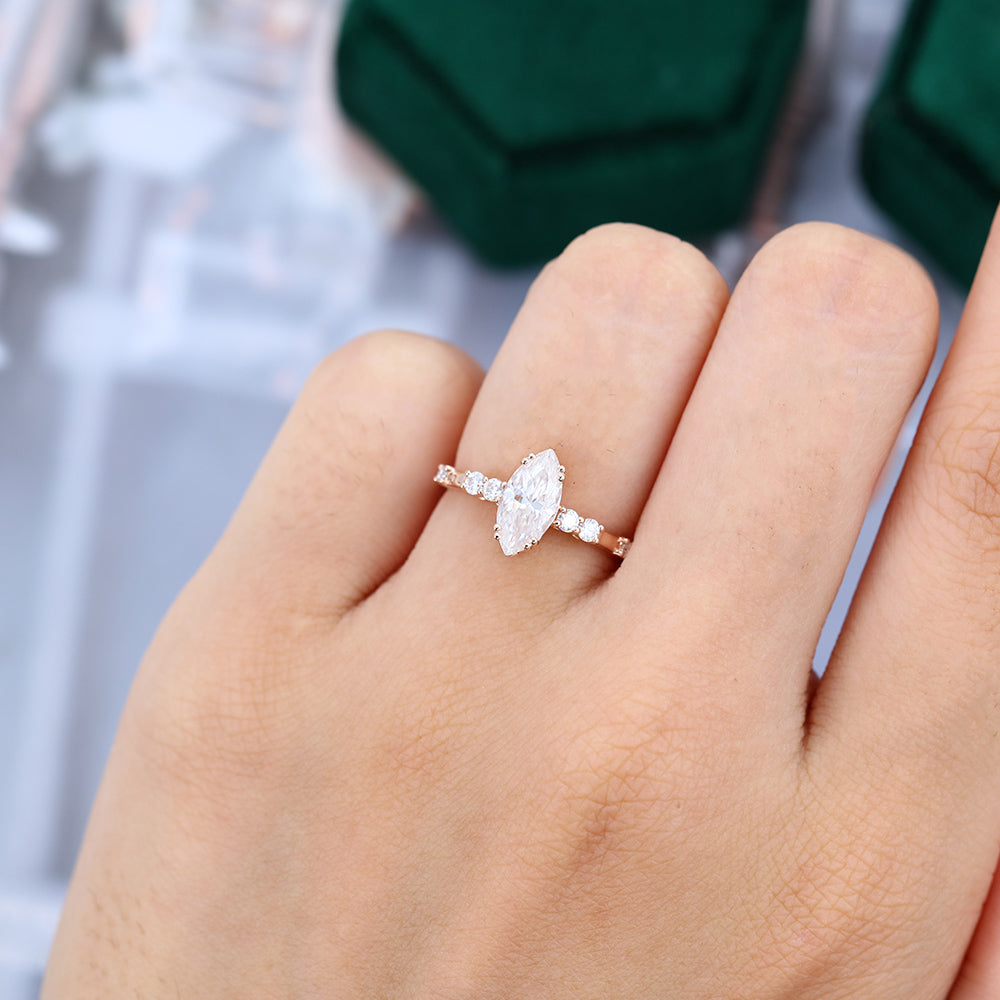 0.90 CT Marquise Cluster Moissanite Engagement Ring