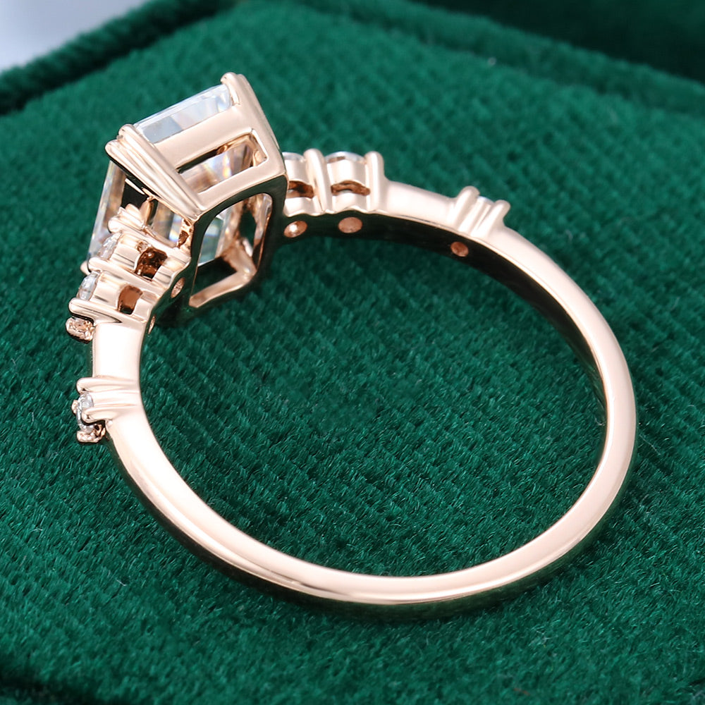 1.6 CT Emerald Cluster Moissanite Engagement Ring