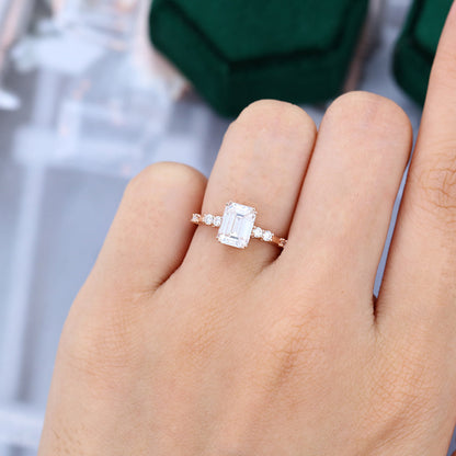 1.6 CT Emerald Cluster Moissanite Engagement Ring