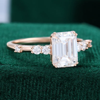 1.6 CT Emerald Cluster Moissanite Engagement Ring