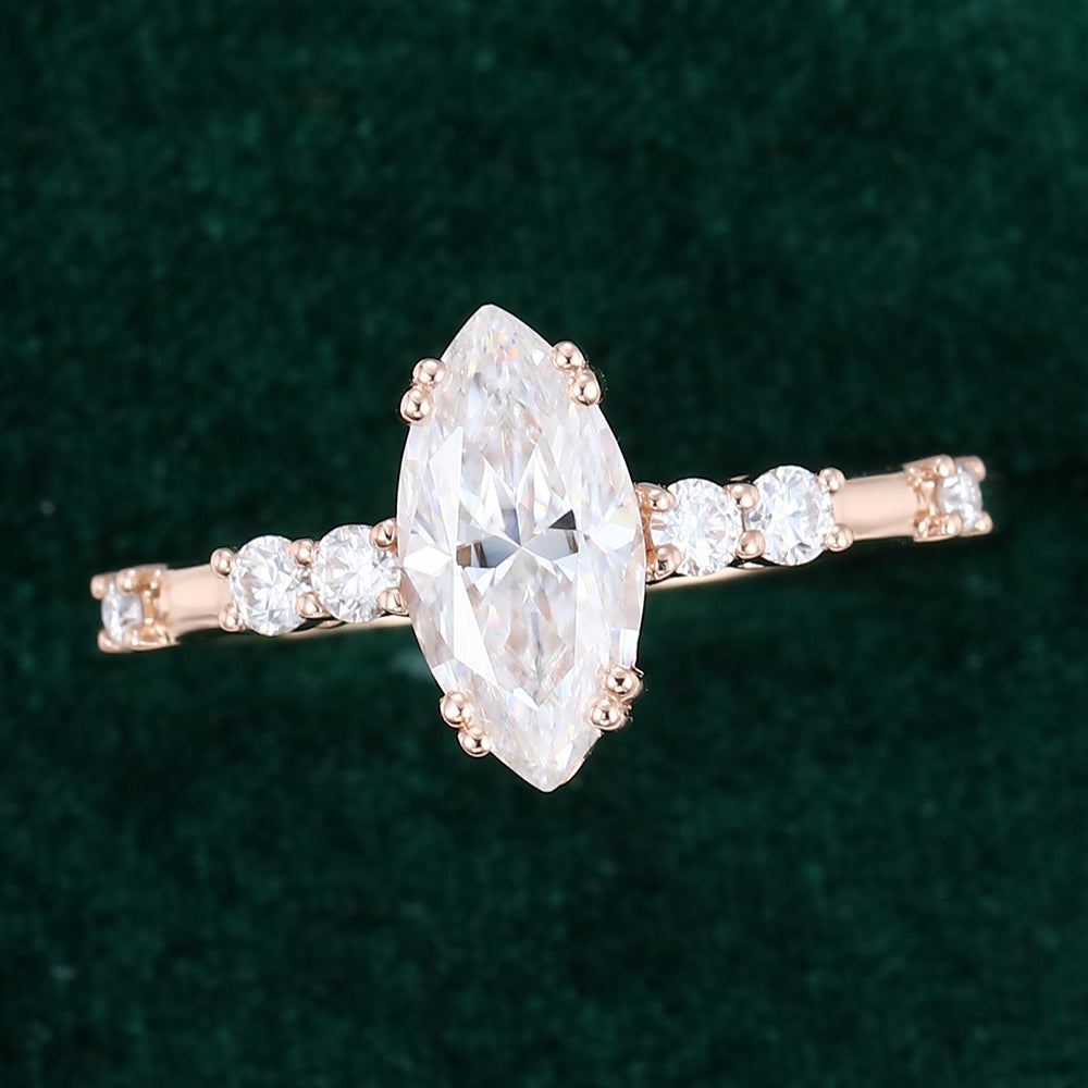 0.90 CT Marquise Cluster Moissanite Engagement Ring
