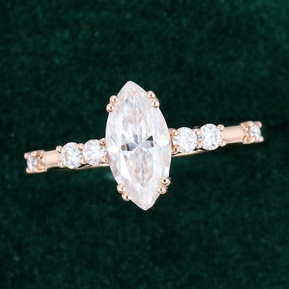0.90 CT Marquise Cluster Moissanite Engagement Ring