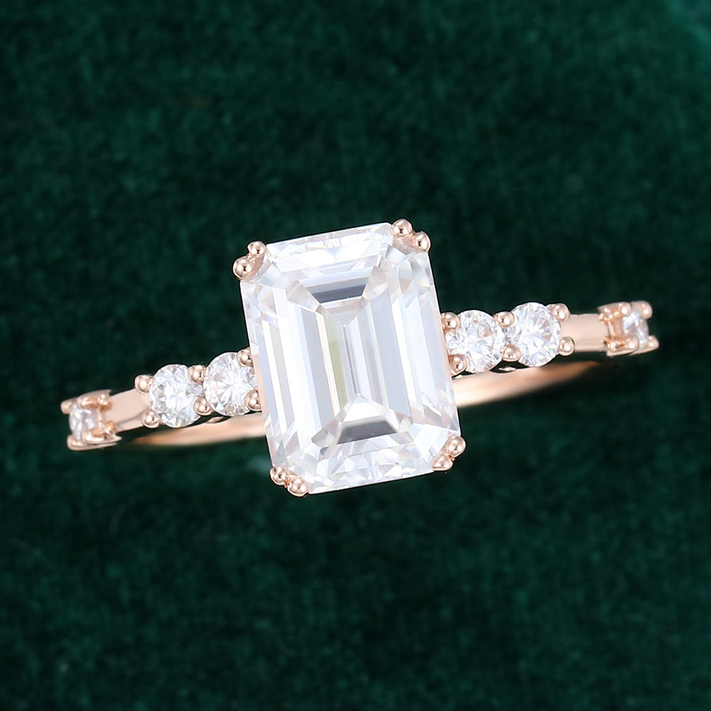 1.6 CT Emerald Cluster Moissanite Engagement Ring