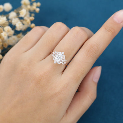 1.33 CT Oval Cluster Moissanite Engagement Ring