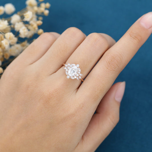 1.33 CT Oval Cluster Moissanite Engagement Ring