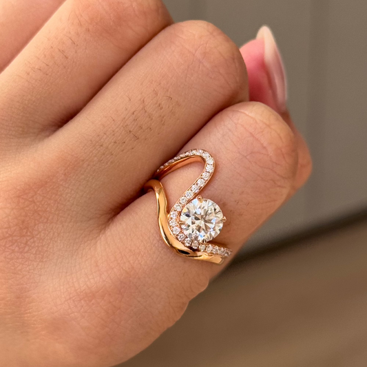 1.51 CT Round Twisted Pave Moissanite Engagement Ring