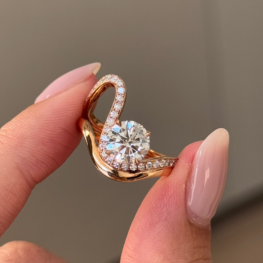1.51 CT Round Twisted Pave Moissanite Engagement Ring