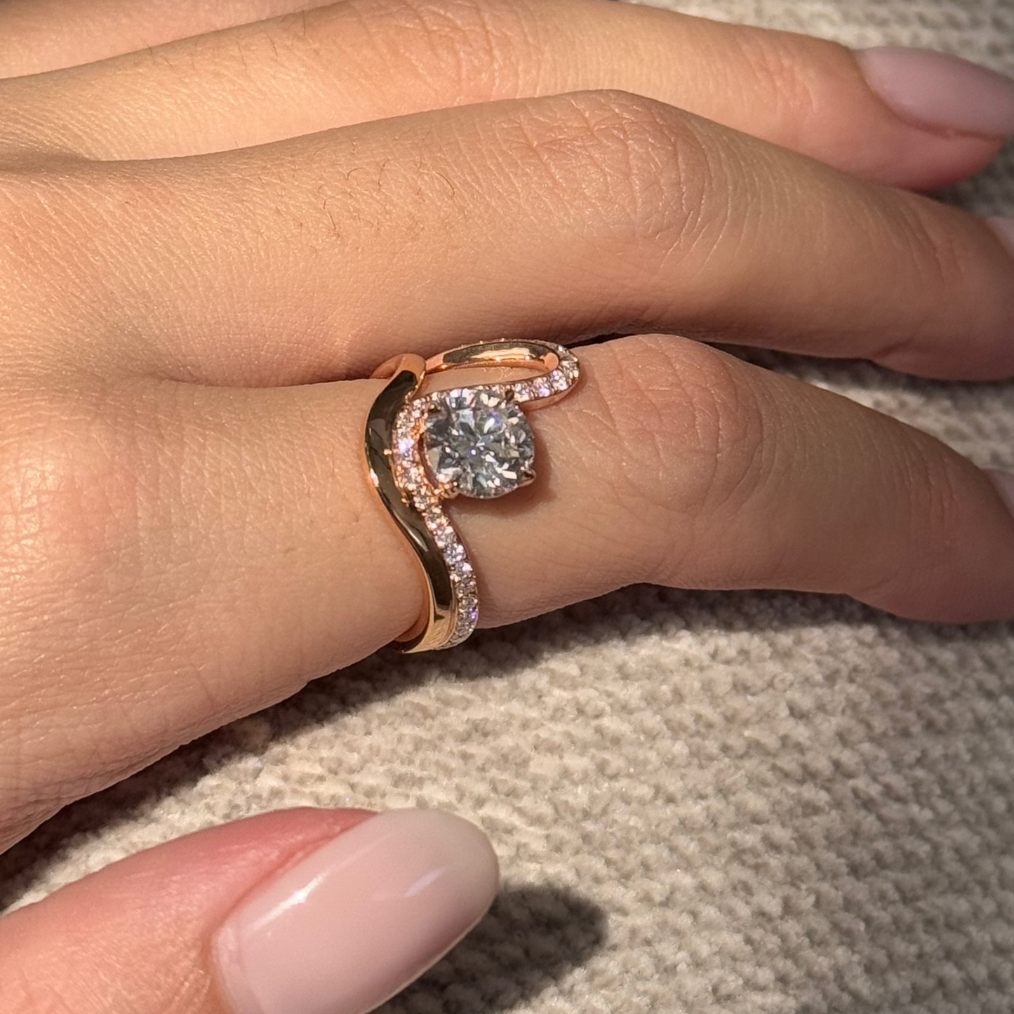 1.51 CT Round Twisted Pave Moissanite Engagement Ring