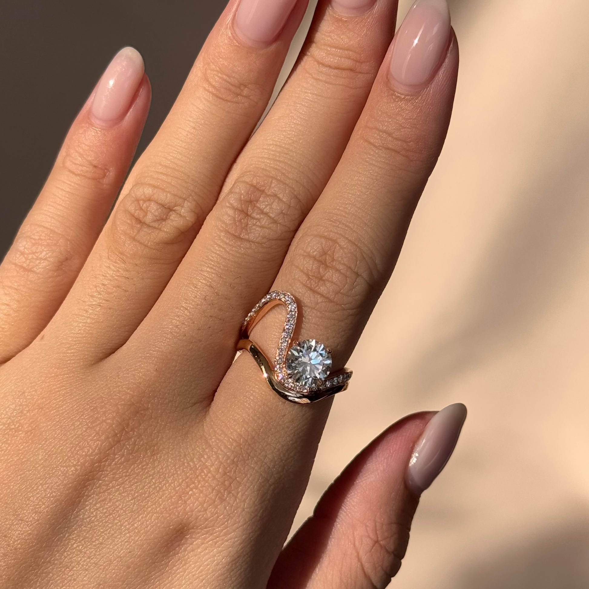 1.51 CT Round Twisted Pave Moissanite Engagement Ring