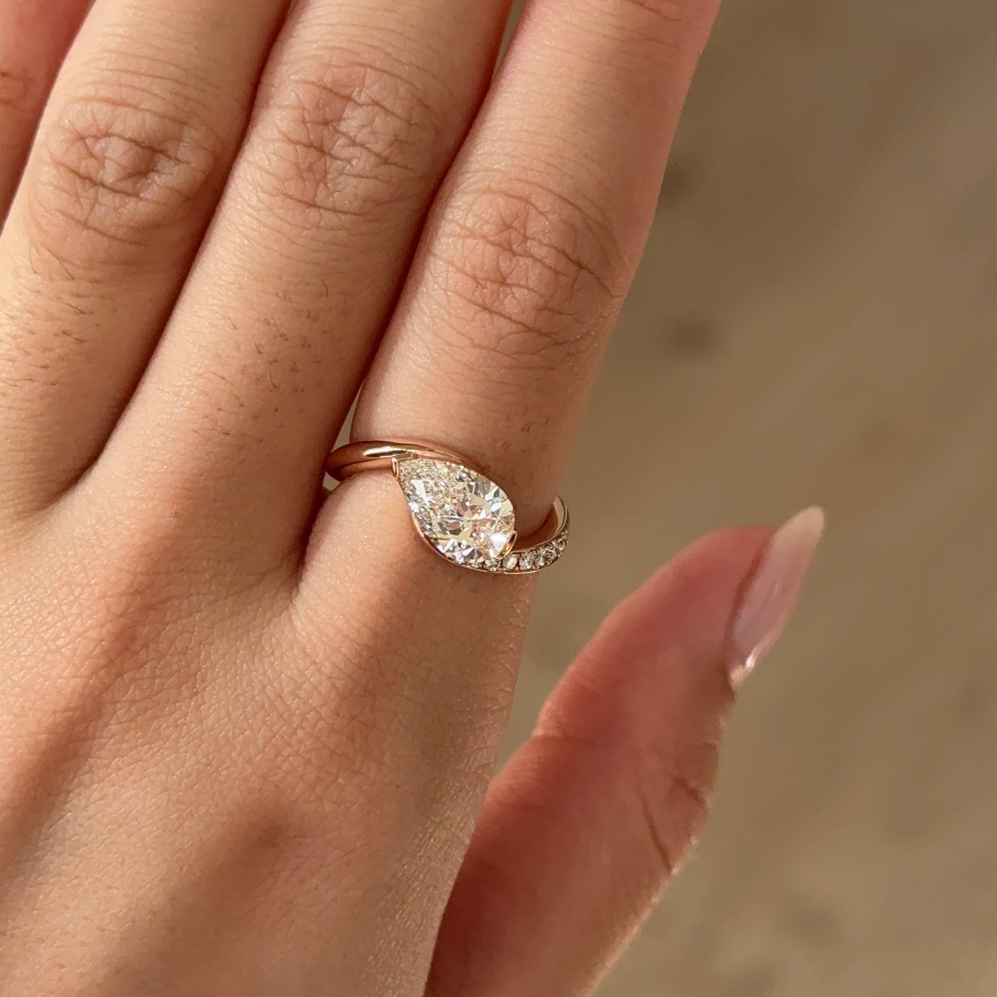1.54CT East West Pear Swirl Pave Moissanite Engagement Ring