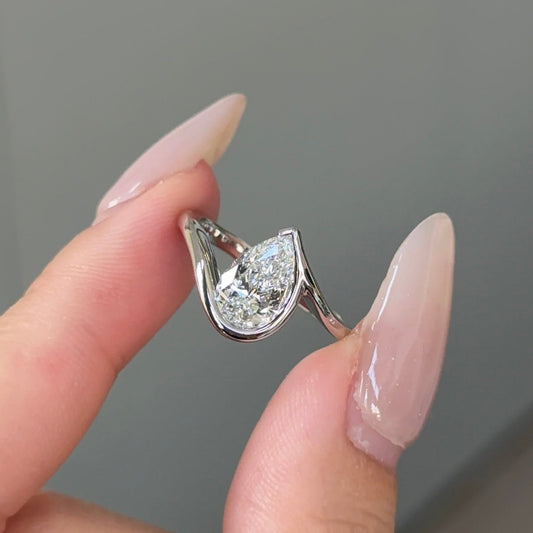 1.52 CT Pear Half Bezel Moissanite Engagement Ring