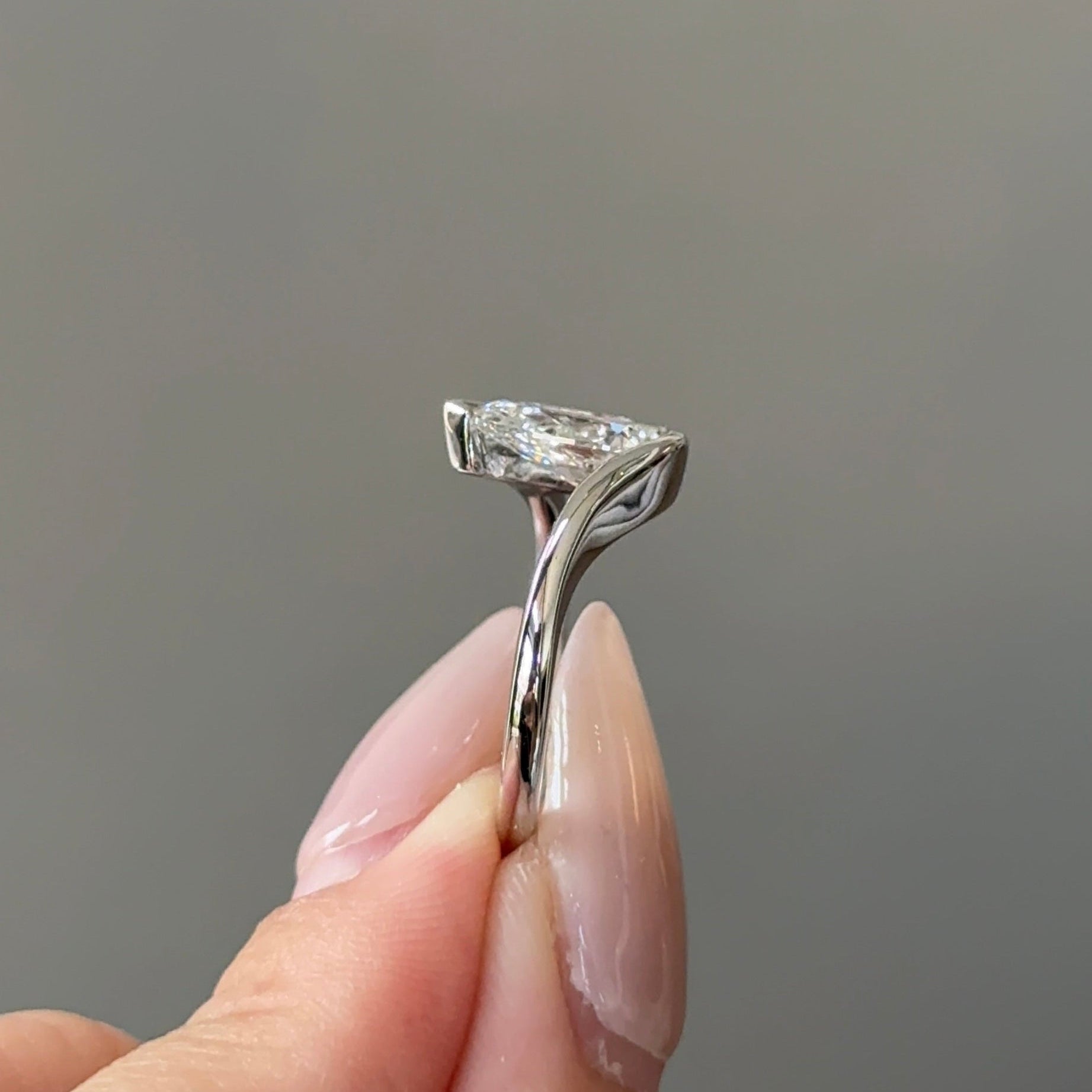 1.52 CT Pear Half Bezel Moissanite Engagement Ring