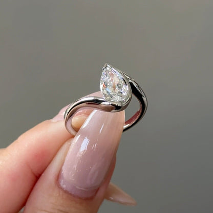 1.52 CT Pear Half Bezel Moissanite Engagement Ring
