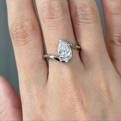 1.52 CT Pear Half Bezel Moissanite Engagement Ring