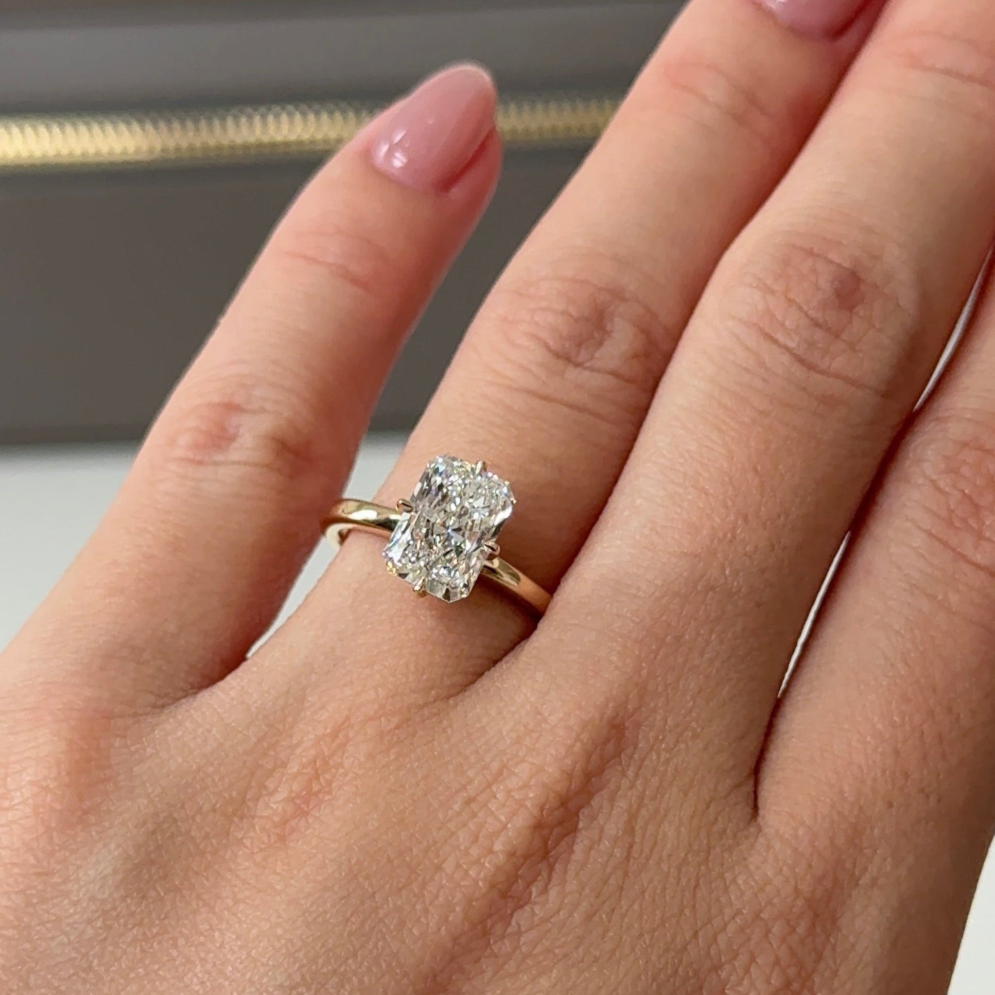 2.09 CT Elongated Cushion Hidden Halo Moissanite Engagement Ring