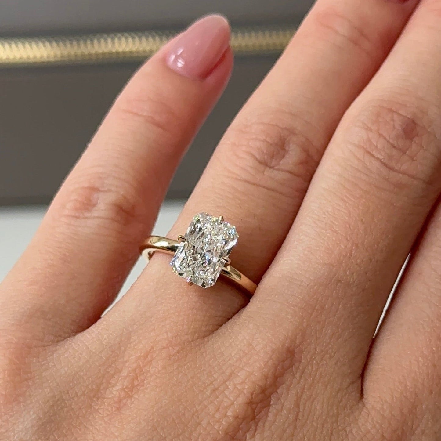 2.09 CT Elongated Cushion Hidden Halo Moissanite Engagement Ring