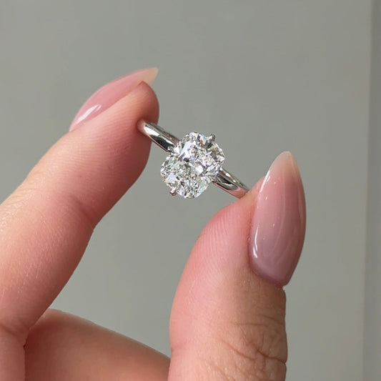 2.06 CT Elongated Cushion Hidden Halo Moissanite Engagement Ring
