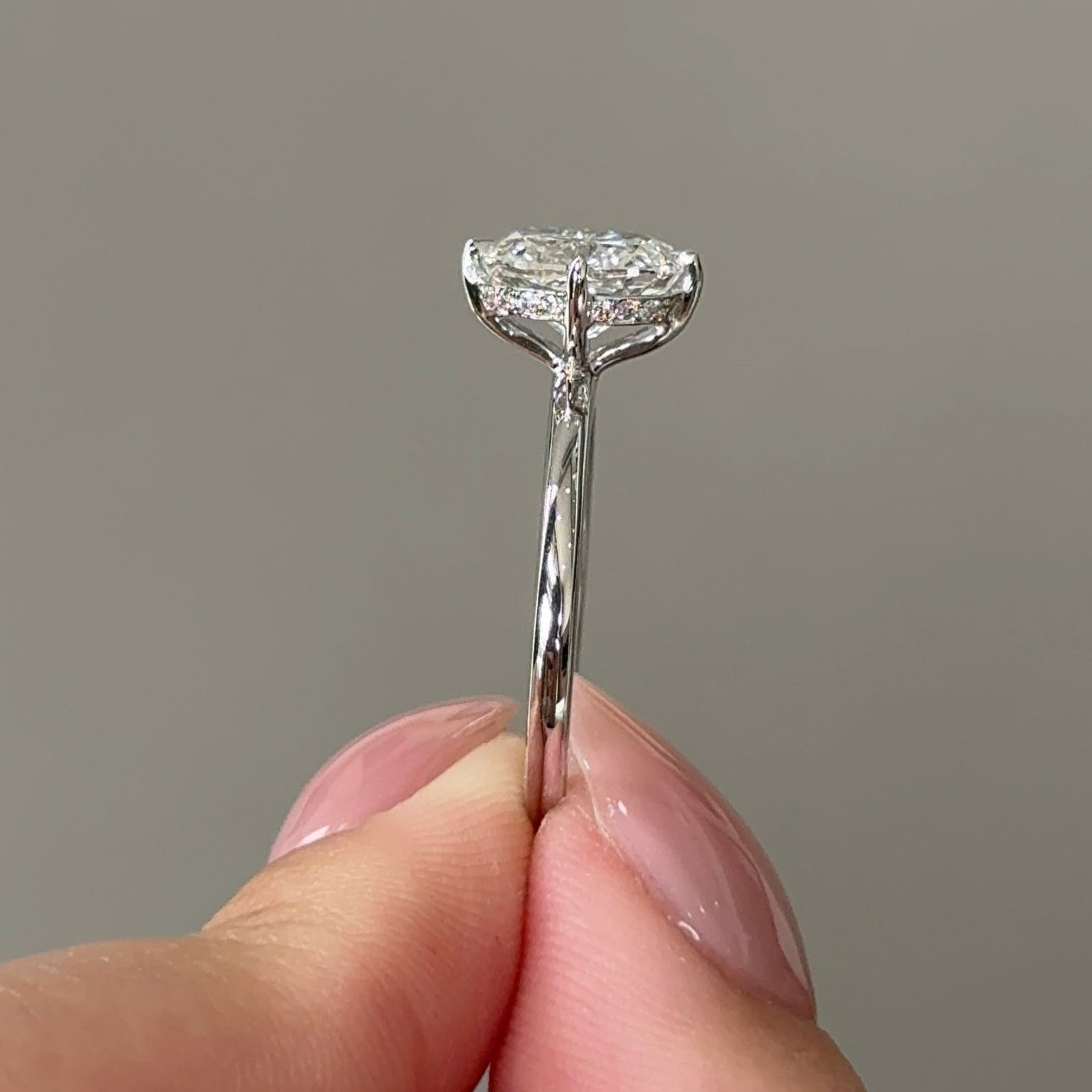 2.06 CT Elongated Cushion Hidden Halo Moissanite Engagement Ring