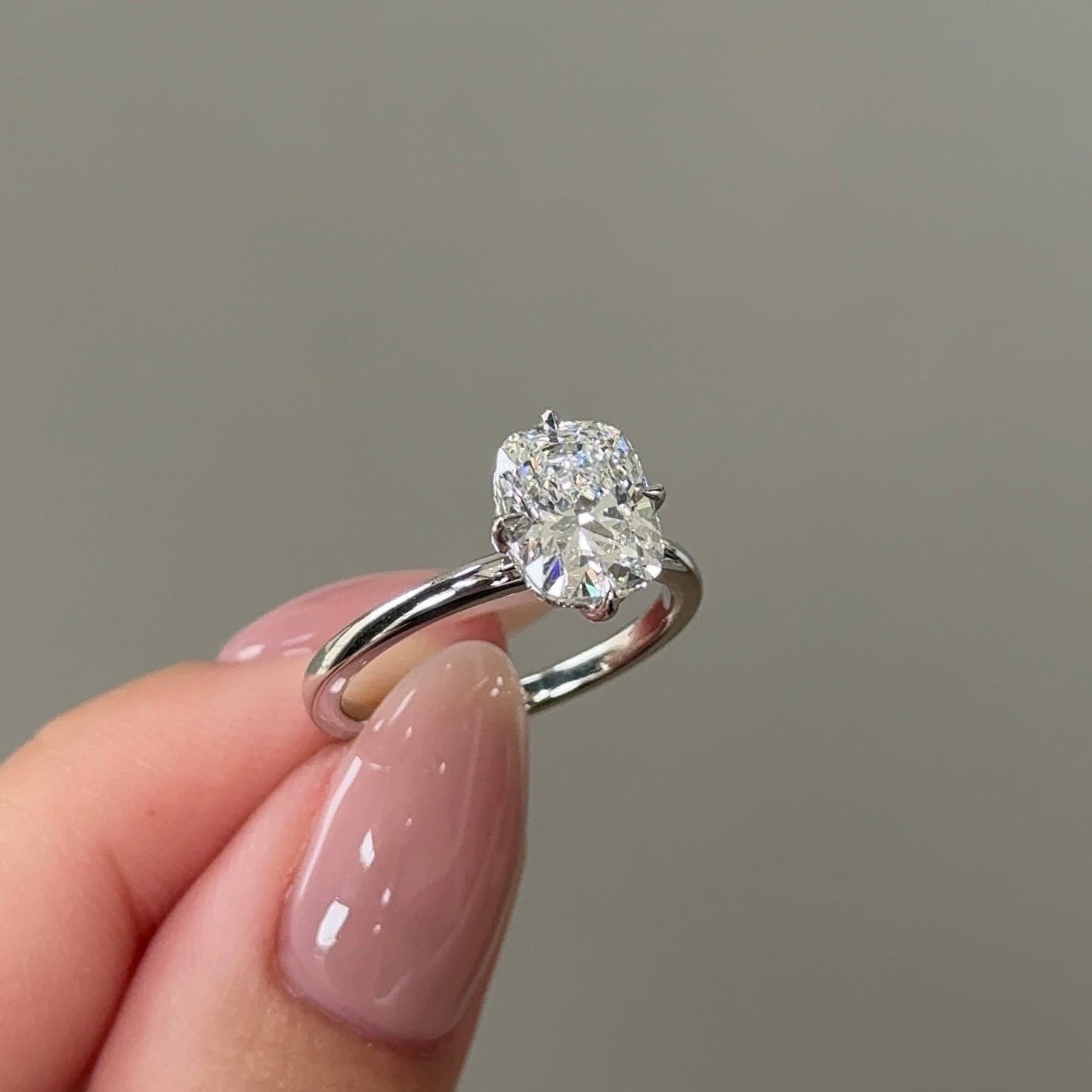 2.06 CT Elongated Cushion Hidden Halo Moissanite Engagement Ring
