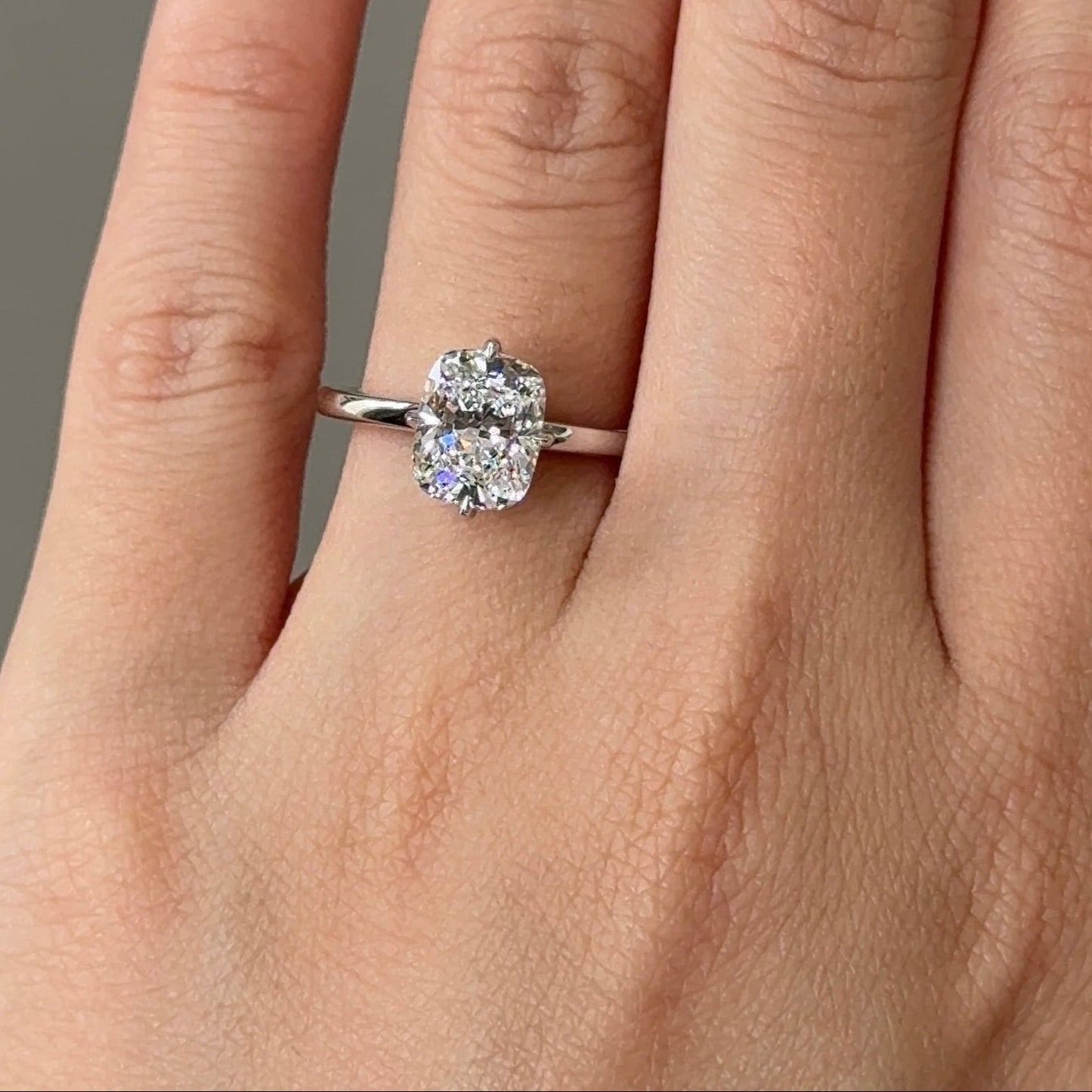 2.06 CT Elongated Cushion Hidden Halo Moissanite Engagement Ring