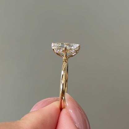 2.09 CT Elongated Cushion Hidden Halo Moissanite Engagement Ring