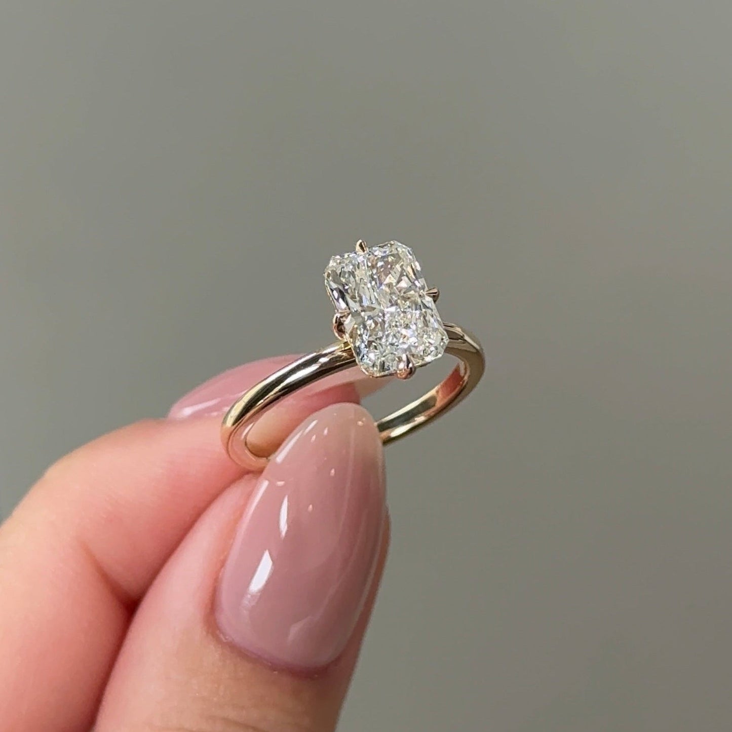 2.09 CT Elongated Cushion Hidden Halo Moissanite Engagement Ring