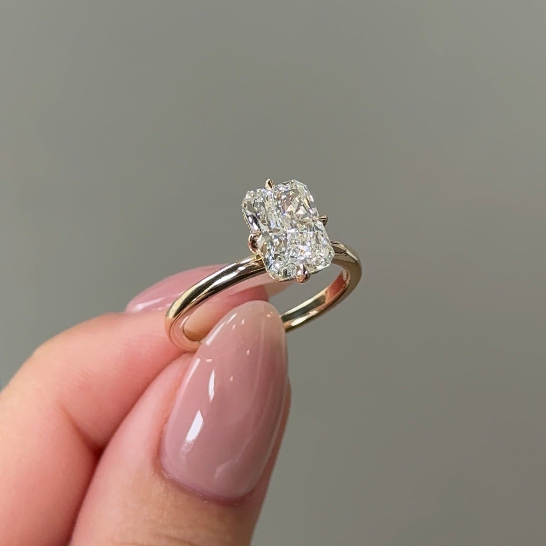 2.09 CT Elongated Cushion Hidden Halo Moissanite Engagement Ring