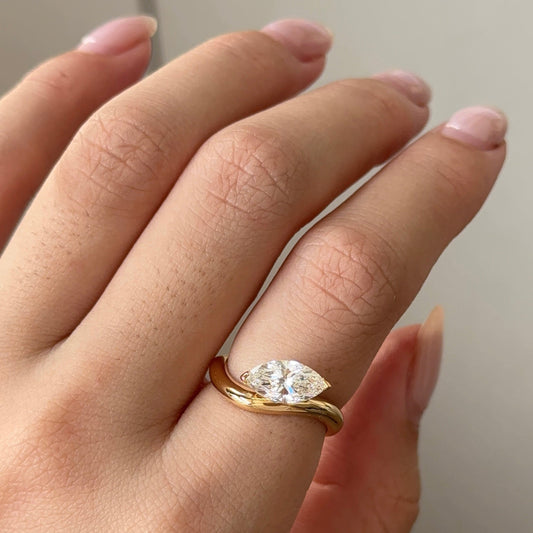 1.10 CT East West Marquise Solitaire Moissanite Engagement Ring