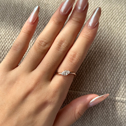 0.5 CT East West Marquise Solitaire Moissanite Engagement Ring