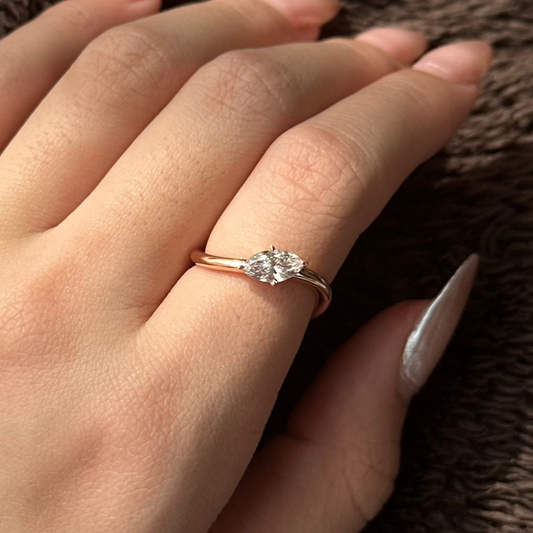 0.5 CT East West Marquise Solitaire Moissanite Engagement Ring