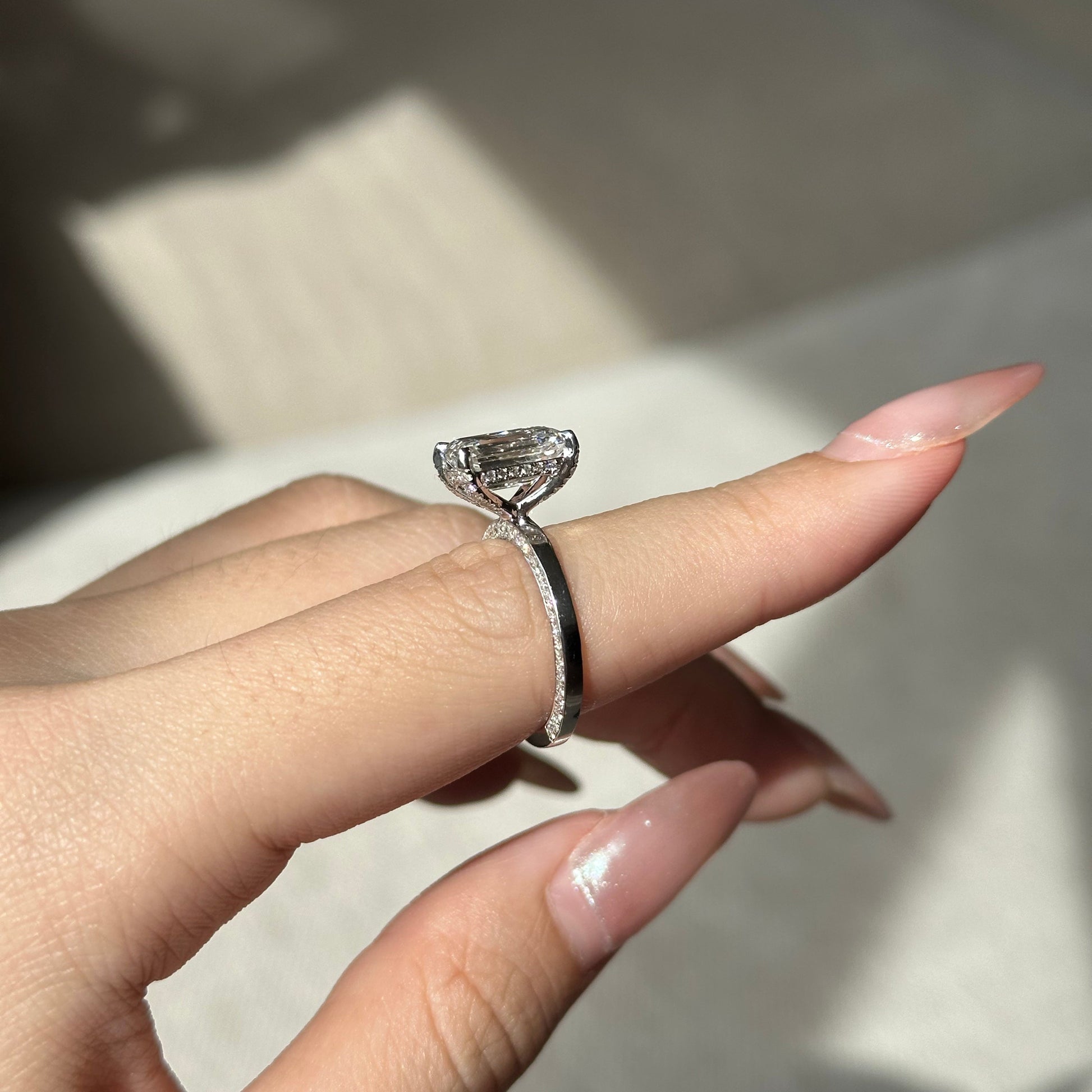 3.03 CT Emerald Pave Moissanite Engagement Ring