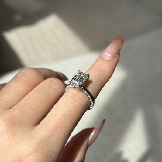 3.03 CT Emerald Pave Moissanite Engagement Ring