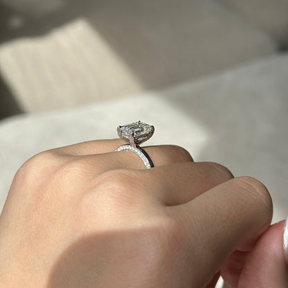 3.03 CT Emerald Pave Moissanite Engagement Ring