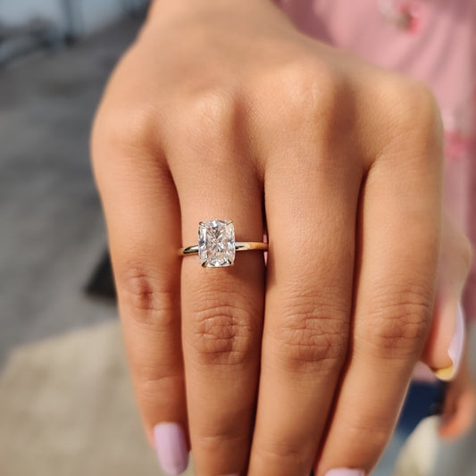 2 CT Cushion Hidden Halo Moissanite Engagement Ring