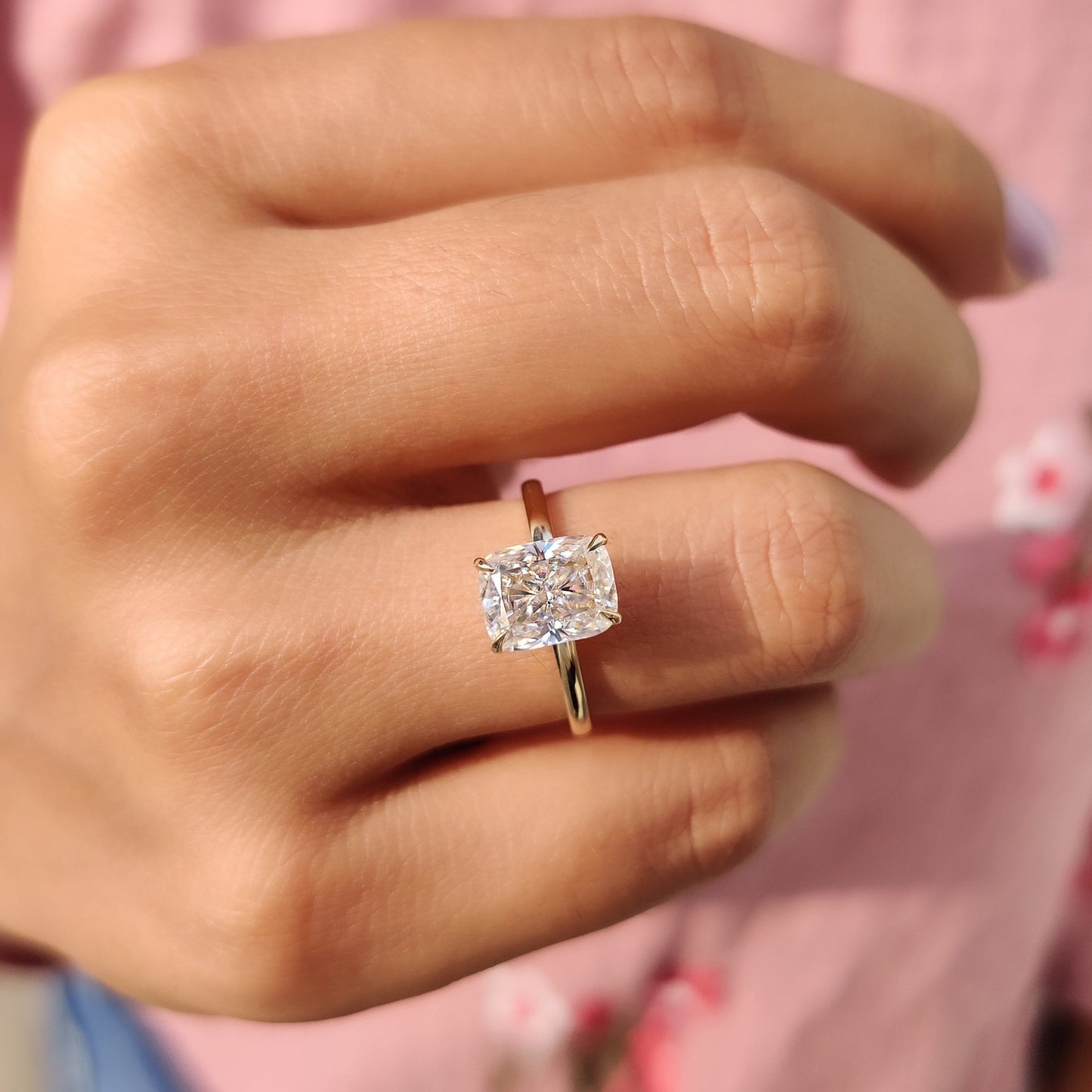 2 CT Cushion Hidden Halo Moissanite Engagement Ring