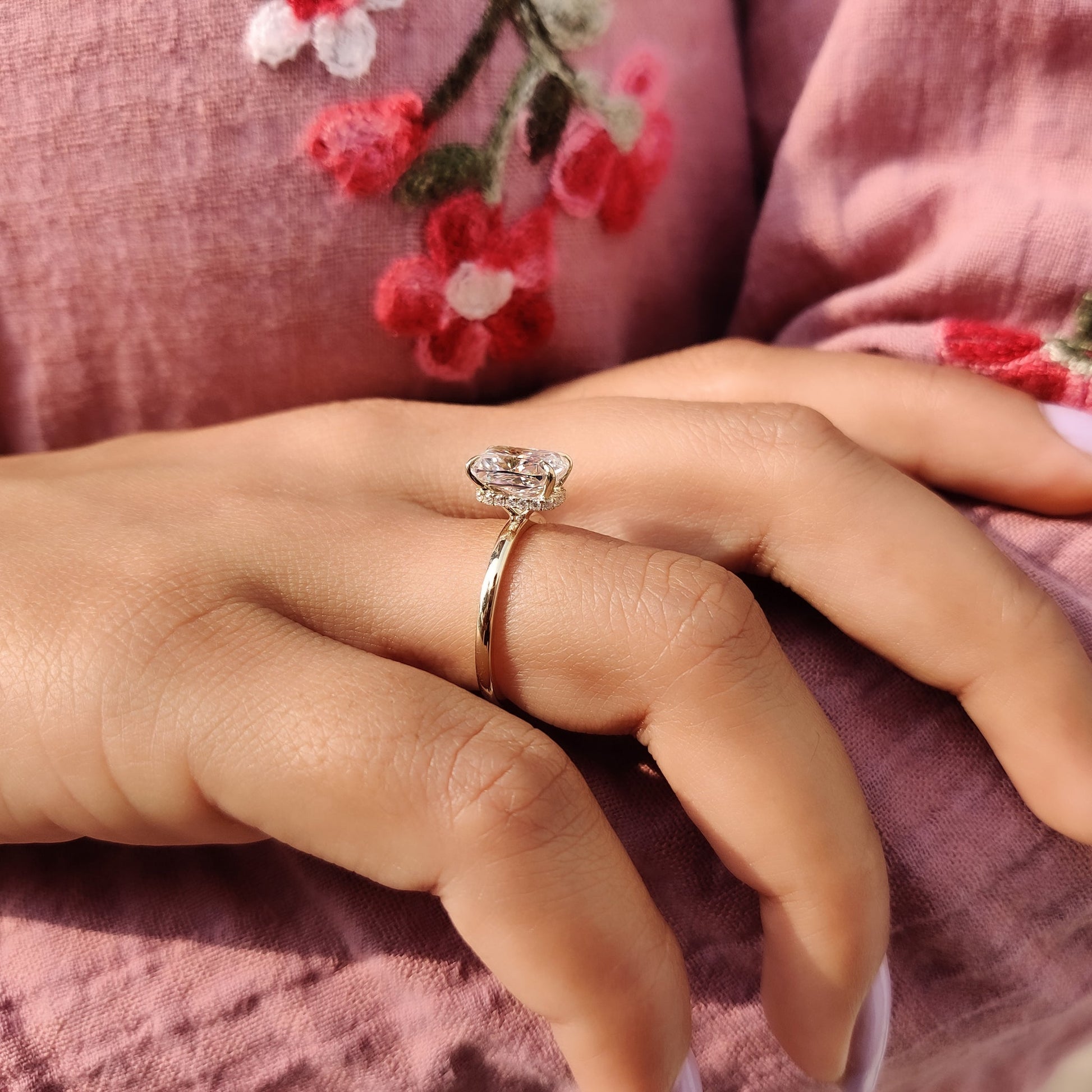 2 CT Cushion Hidden Halo Moissanite Engagement Ring
