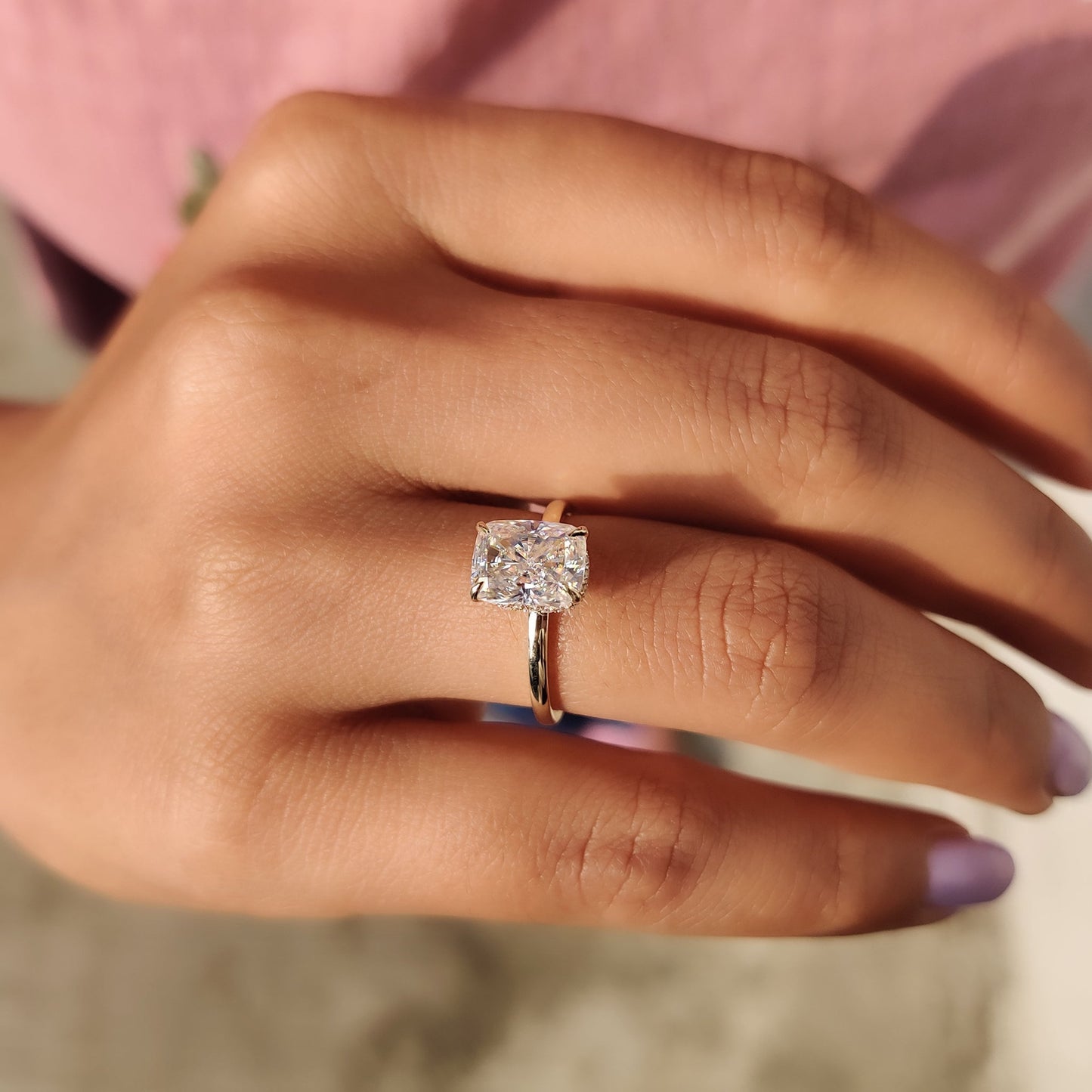 2 CT Cushion Hidden Halo Moissanite Engagement Ring