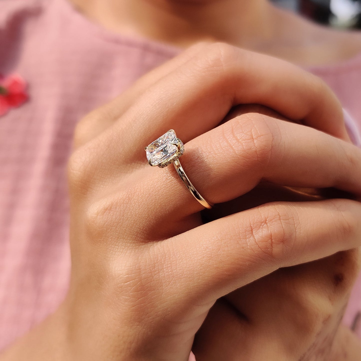 2 CT Cushion Hidden Halo Moissanite Engagement Ring