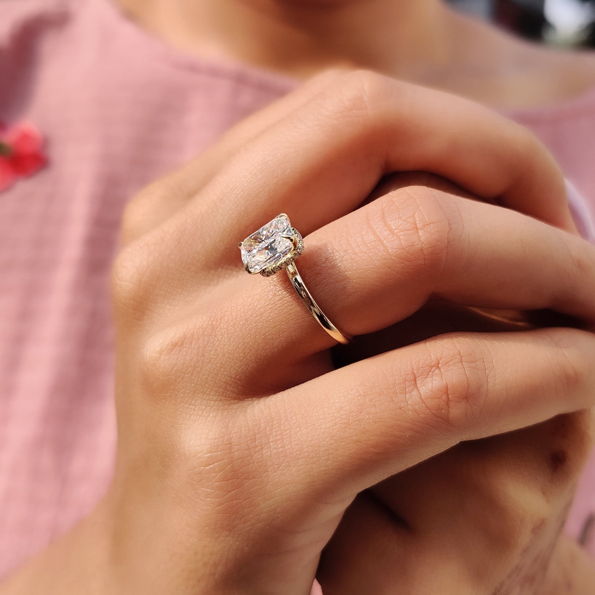 2 CT Cushion Hidden Halo Moissanite Engagement Ring
