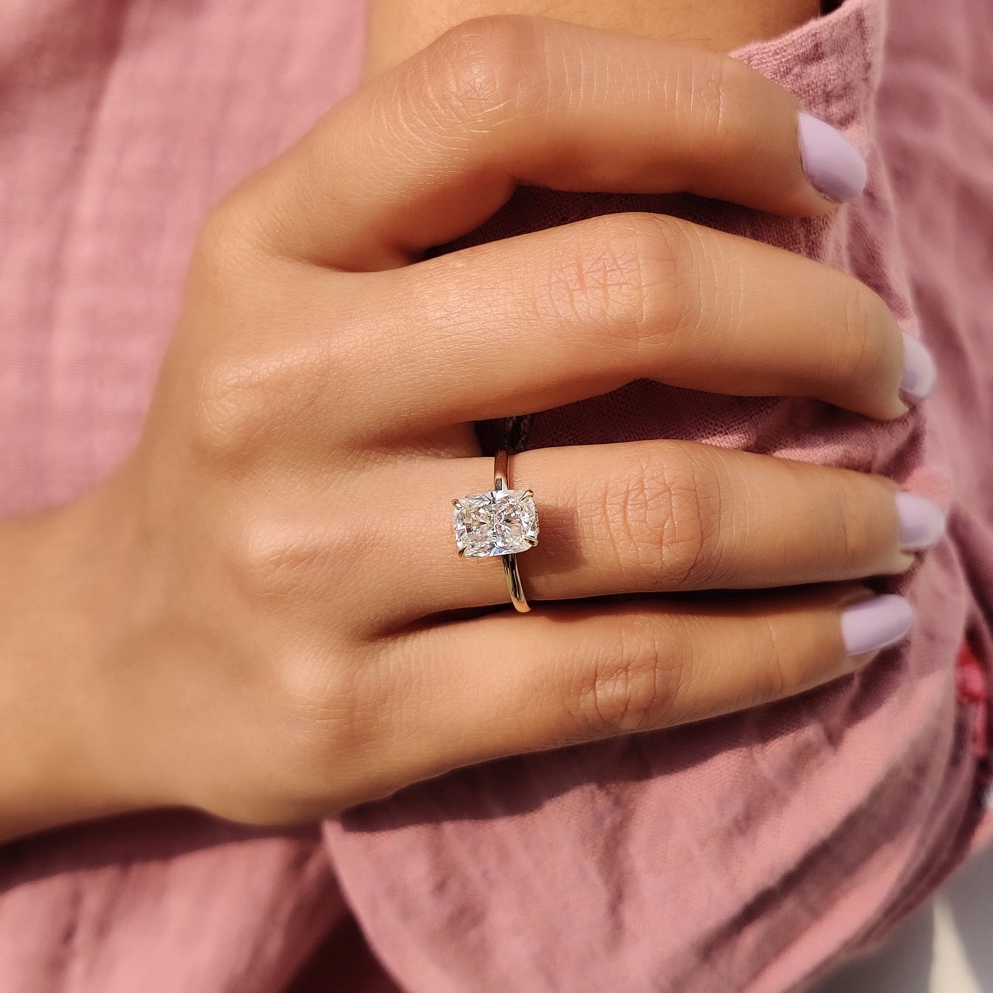 2 CT Cushion Hidden Halo Moissanite Engagement Ring