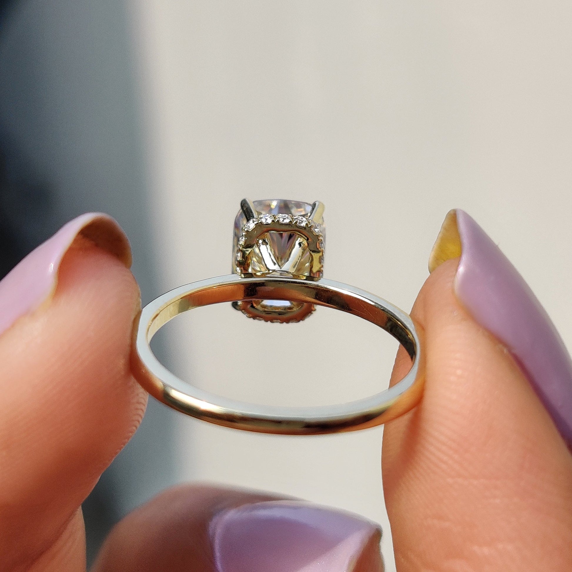 2 CT Cushion Hidden Halo Moissanite Engagement Ring