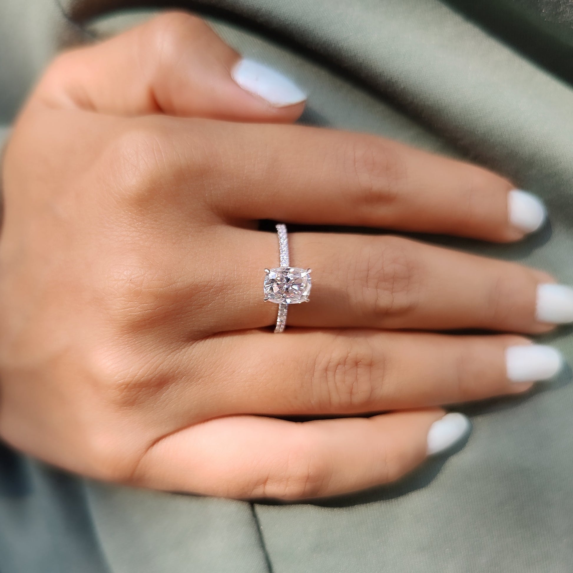 1 CT Cushion Pave Moissanite Engagement Ring