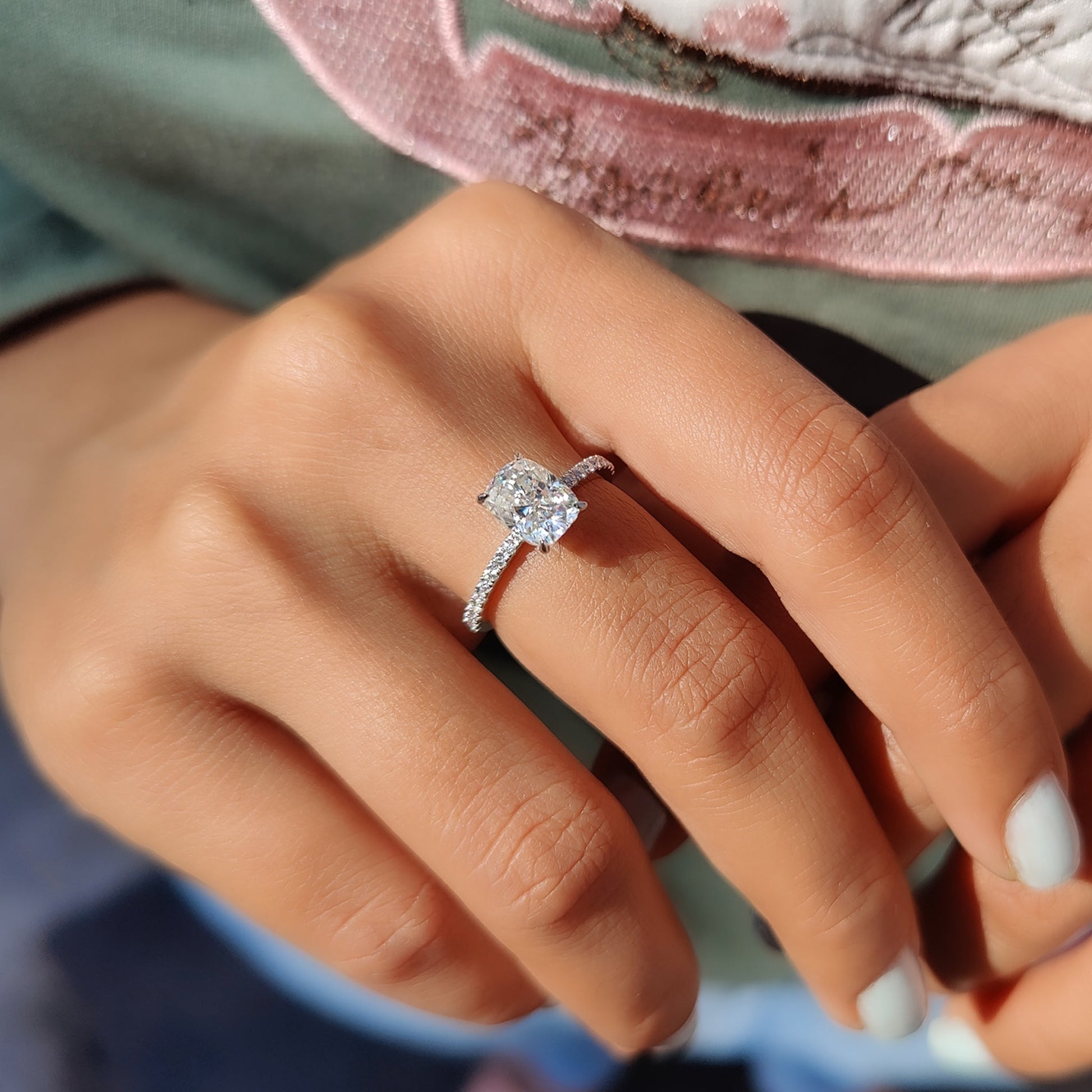 1 CT Cushion Pave Moissanite Engagement Ring