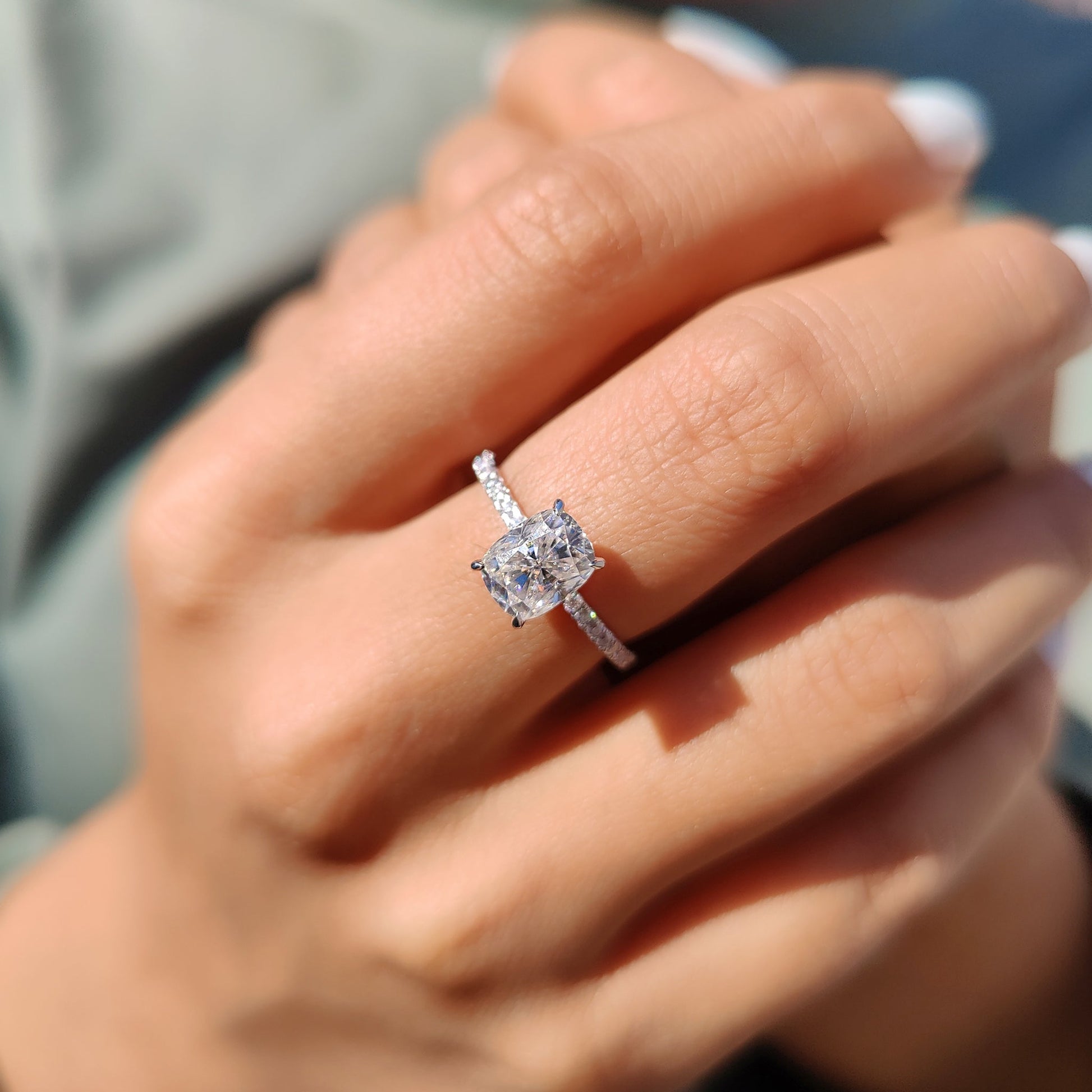1 CT Cushion Pave Moissanite Engagement Ring