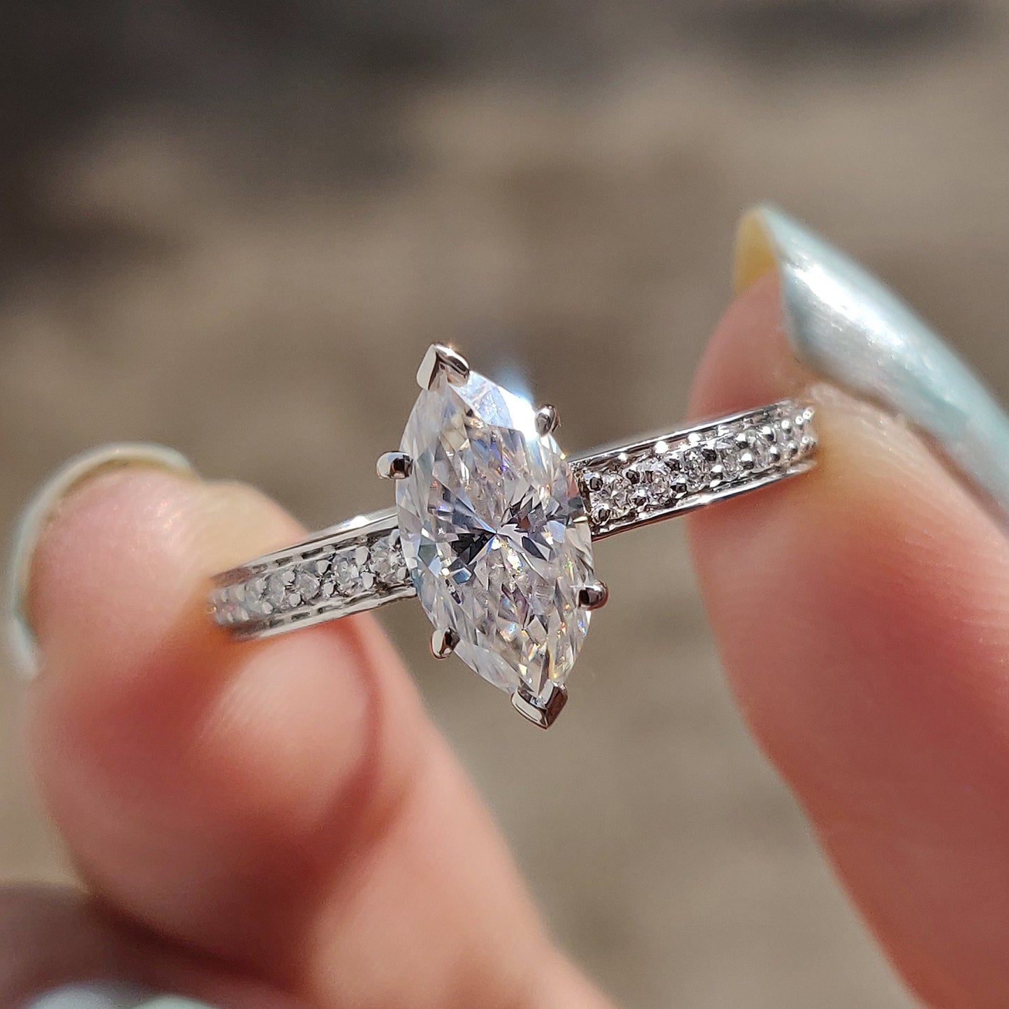 0.50 CT Marquise Pave Moissanite Engagement Ring