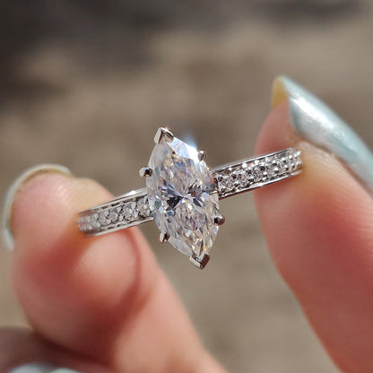 0.50 CT Marquise Pave Moissanite Engagement Ring