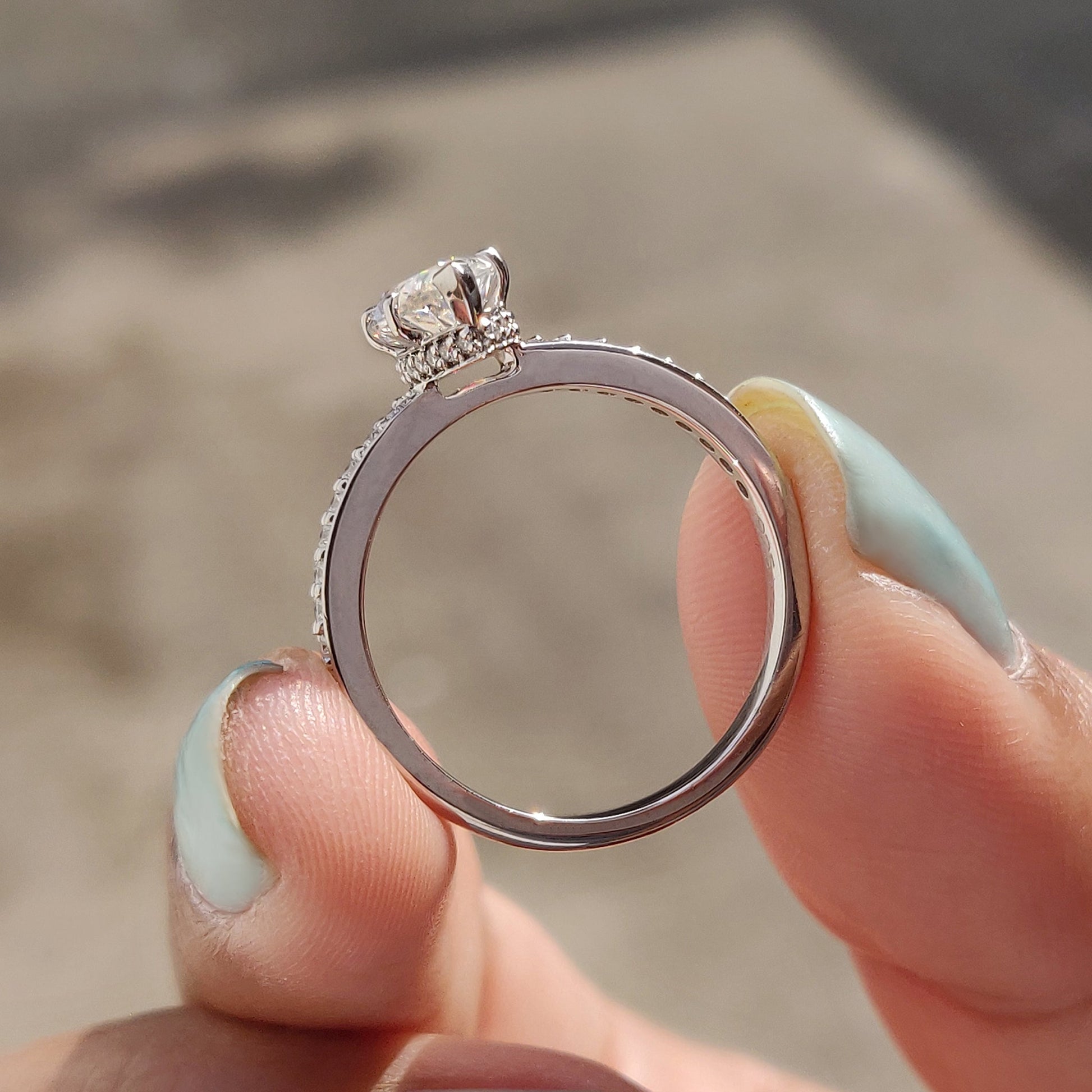 0.50 CT Marquise Pave Moissanite Engagement Ring