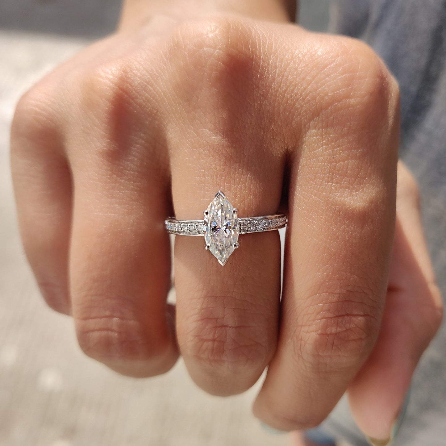 0.50 CT Marquise Pave Moissanite Engagement Ring
