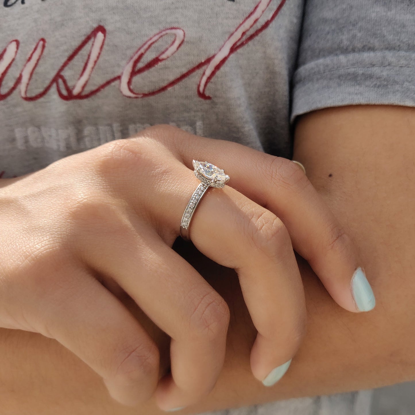 0.50 CT Marquise Pave Moissanite Engagement Ring